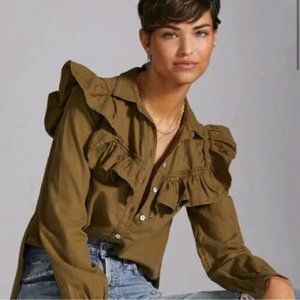 New NWT Anthropologie Pilcro Ruffled Chambray Buttondown XS